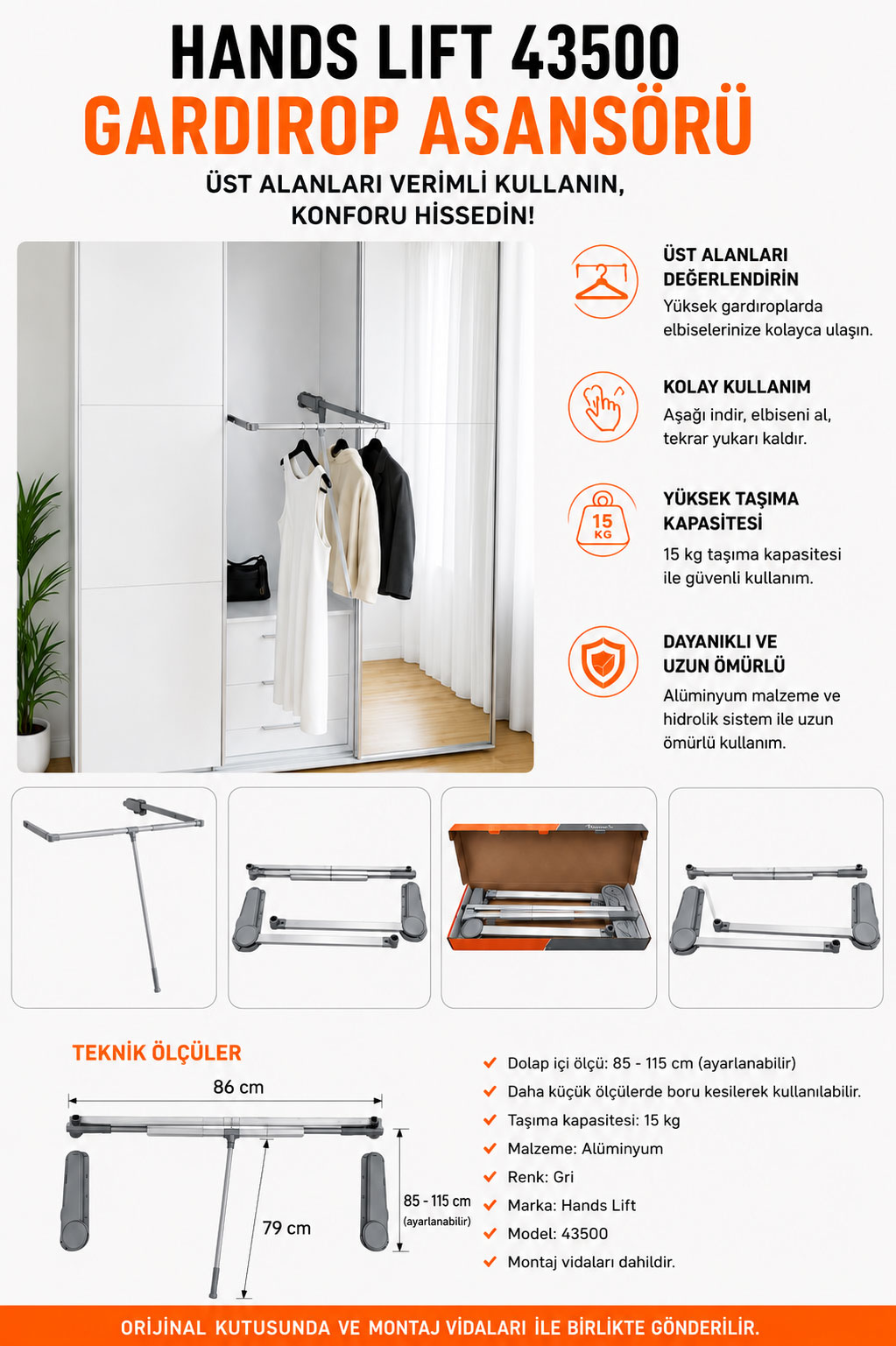 Hands Lift 43500 Gardırop Dolap Elbise Askı Asansörü